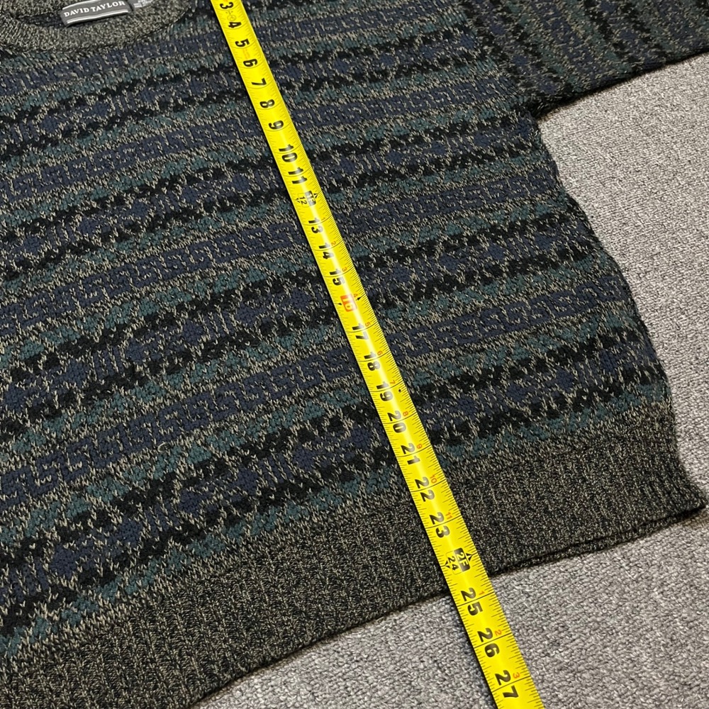 David Taylor Vintage Geometric Knit Crewneck Sweater 2XL Blue Green Grey - Picture 5 of 7